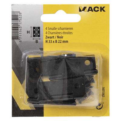 Mack 1071162 - 4 schmale Scharniere schwarz H 33 x B22 mm | 5 Stück