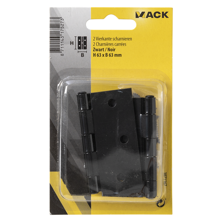 Mack 1071167 – 2 Vierkantscharniere schwarz H63 x B63 mm | 5 Stück