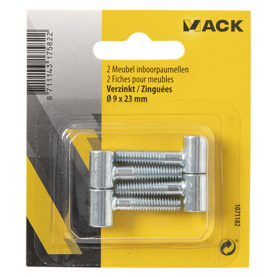 Mack 1071182 - 2 Möbelscharniere verzinkt ø 9 x 23 mm | 5 Stück