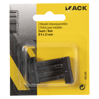 Mack 1071183 - 2 Möbelscharniere gelocht schwarz ø 9 x 23 mm | 5 Stück