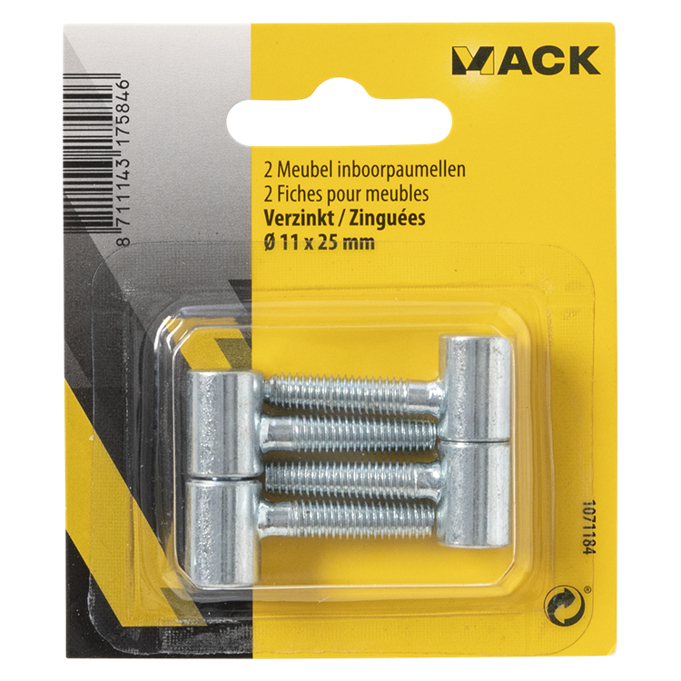Mack 1071184 - 2 Möbelscharniere verzinkt ø 11 x 25 mm | 5 Stück