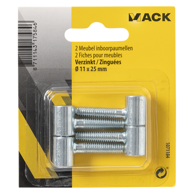 Mack 1071184 - 2 Möbelscharniere verzinkt ø 11 x 25 mm | 5 Stück