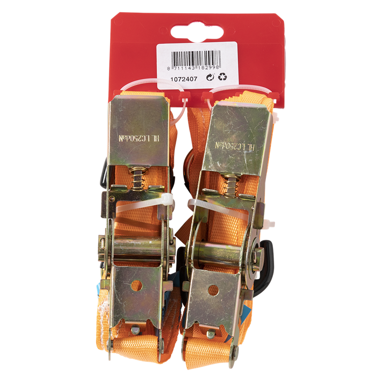 Mack 1072407 – 2 Spanngurte, Ratschenspanner, 25 mm, 5 m, max. 500 kg, 2 Haken, 2 Haken | 5 Stück