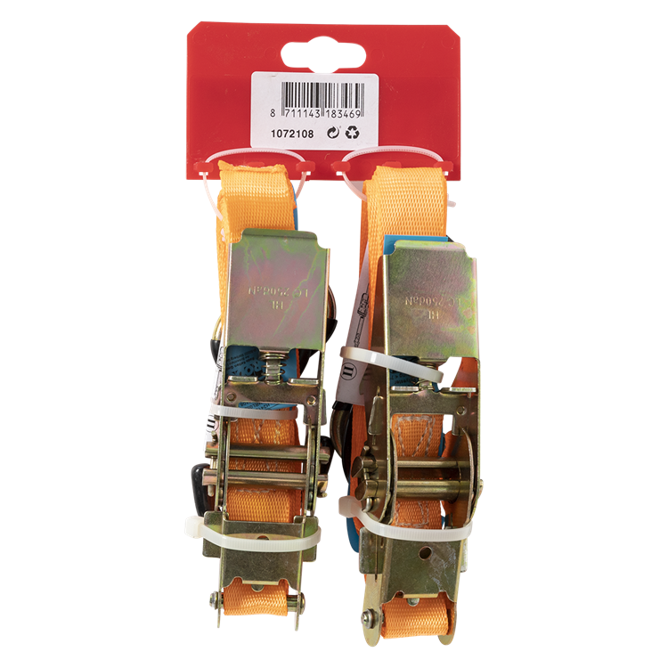 Mack 1072108 – 2 Spanngurte PE, Ratschenspanner 25 mm – 4 m, max. 500 kg, 2 Haken, 2 Haken | 5 Stück