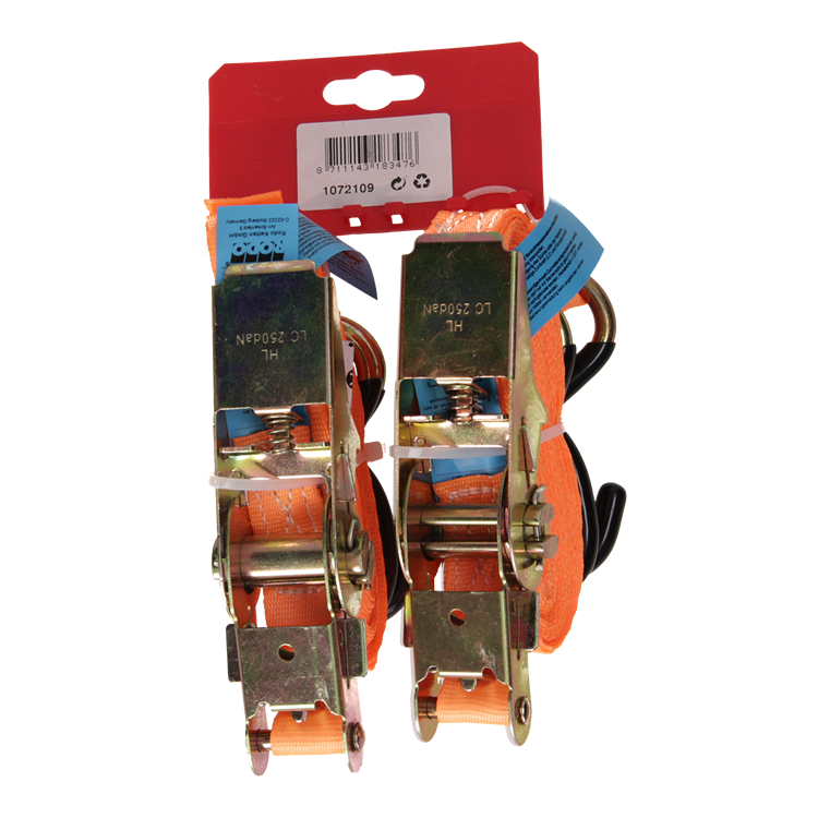 Mack 1072109 – 2 Spanngurte PE, Ratschenspanner 25 mm – 6 m, max. 500 kg, 2 Tage, S-Haken | 5 Stück