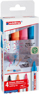 Edding 95 Glasmarker-Set mit 4 Farben – Schwarz, Hellblau, Pink, Orange – Rundspitze 1,5–3 mm – auch für Whiteboards geeignet – trocken abwischbar