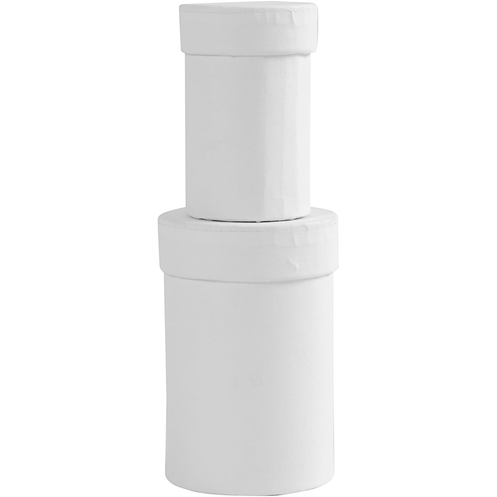 Creativ Company Runddosen, H: 7+9 cm, Maße 4,5+6 cm, weiß, 2 Stück 1 Set