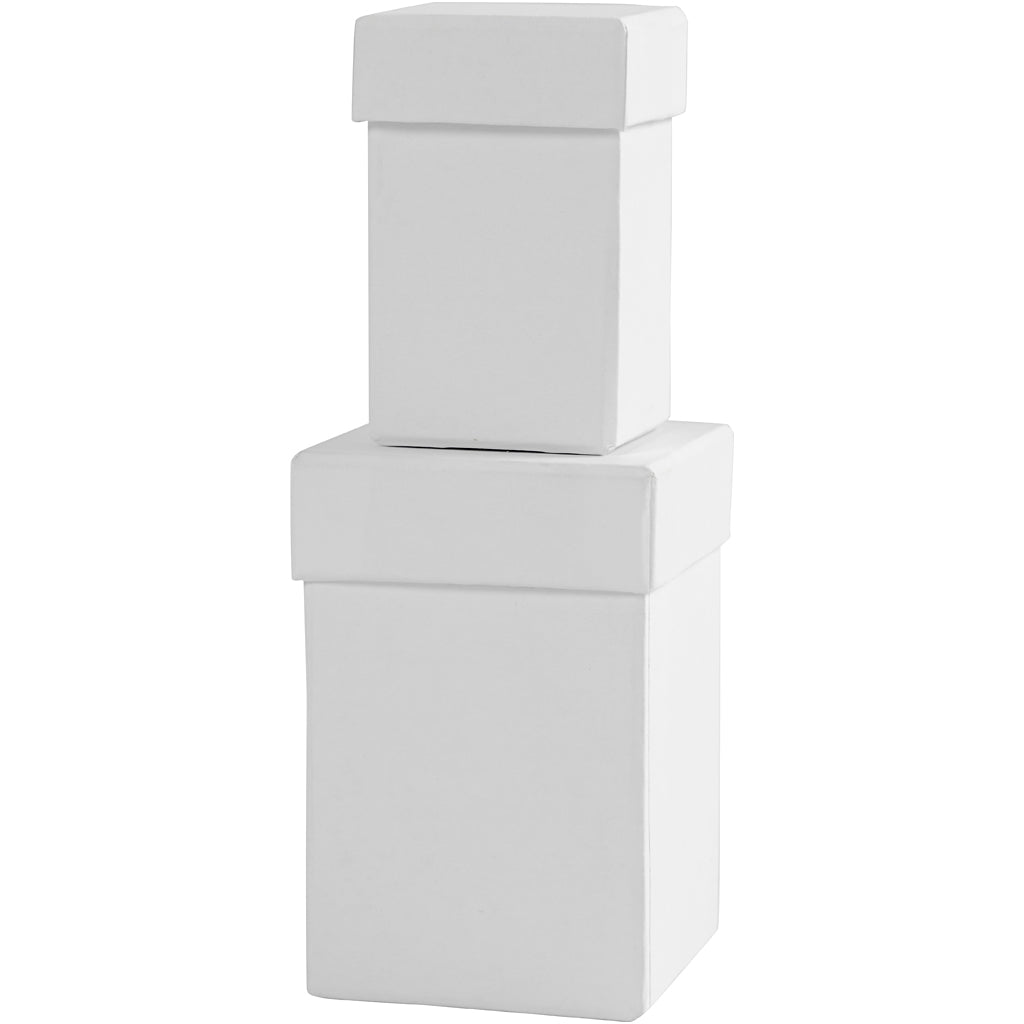 Creativ Company quadratische Boxen, H: 7+9 cm, Maße 4,5+6 cm, weiß, 2 Stück 1 Set