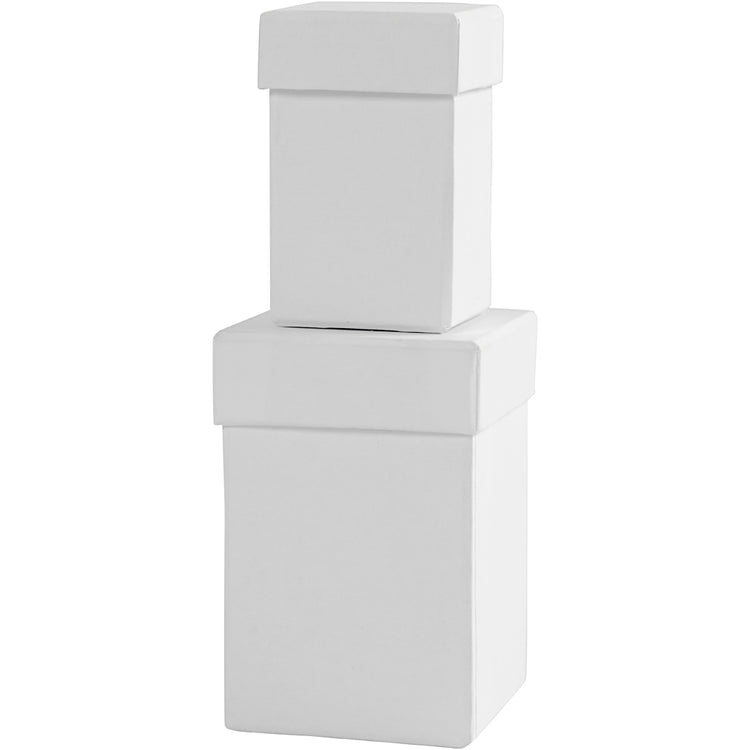Creativ Company quadratische Boxen, H: 7+9 cm, Maße 4,5+6 cm, weiß, 2 Stück 1 Set