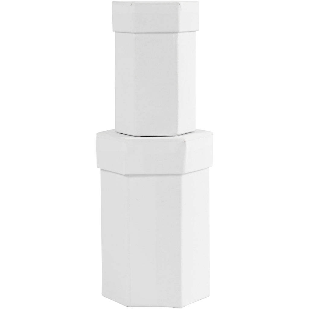 Creativ Company Sechseckboxen, H: 7+9 cm, Maße 4,5+6 cm, weiß, 2 Stück 1 Set