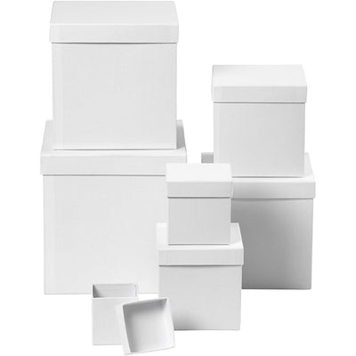 Creativ Company quadratische Boxen, quadratisch, H: 7,5+10+13+15+18+20+23 cm, Maße 7,5+10+13+15+18+20+23 cm, weiß, 7 Stück 1 Set