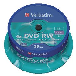 DVD-RW Verbatim 43639 kratzfest 4,7GB 4x 120min mattsilber 25 Stück