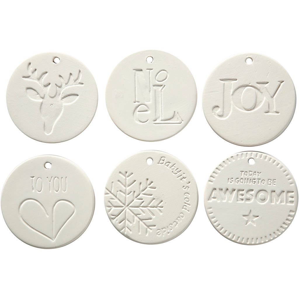 Creativ Company Ornamente zum Aufhängen, Größe 7x7 cm, Stärke 0,6 cm, weiß, 6 Stück 1 Box