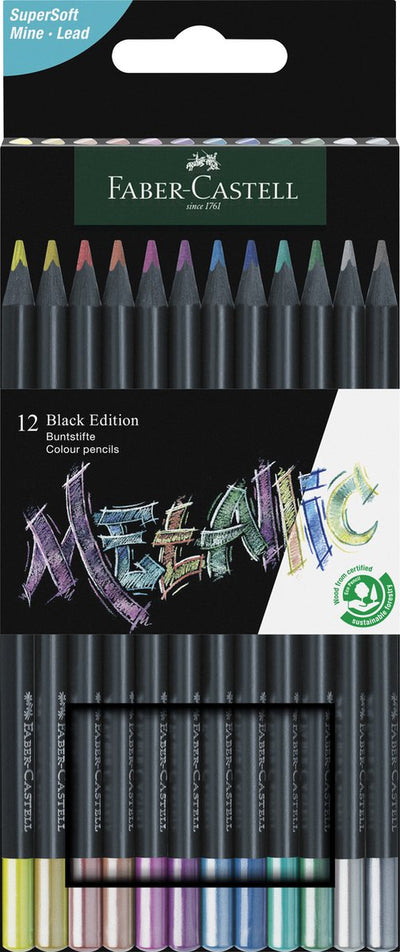 Faber-Castell Buntstift – Black Edition – 12 Stück Metallic im Kartonetui – FC-116415