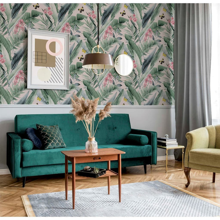 Niederländische Wandverkleidung Niederländische Wandverkauftapeten üppig tropisches Rosa und Blau