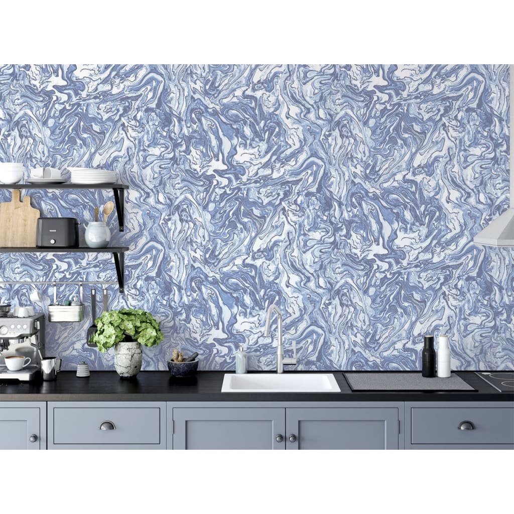 Niederländische Wandverkleidung Niederländische Wandverkauftapete Flüssige Marmor Blauw