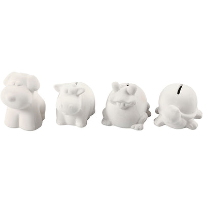 Creativ Company Spardose Tier, H: 7-10 cm, weiß, 4 Stück 1 Box
