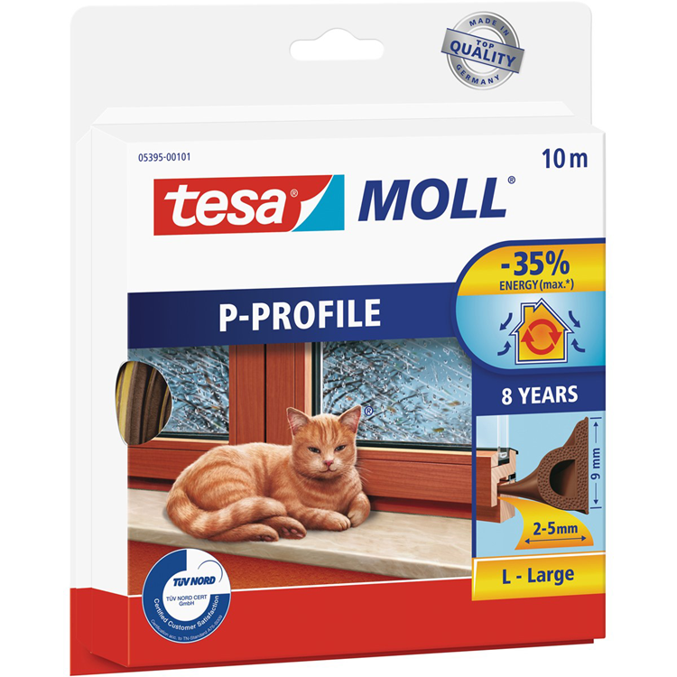 Tesa 1076419 - Moll P-Profil L 10m braun 9x5,5mm Dichtband | 2 Stk