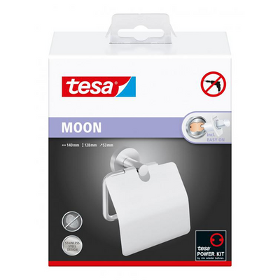 Tesa 1073542 - Moon Toilettenpapierhalter mit Deckel Edelstahl | 1 Stk