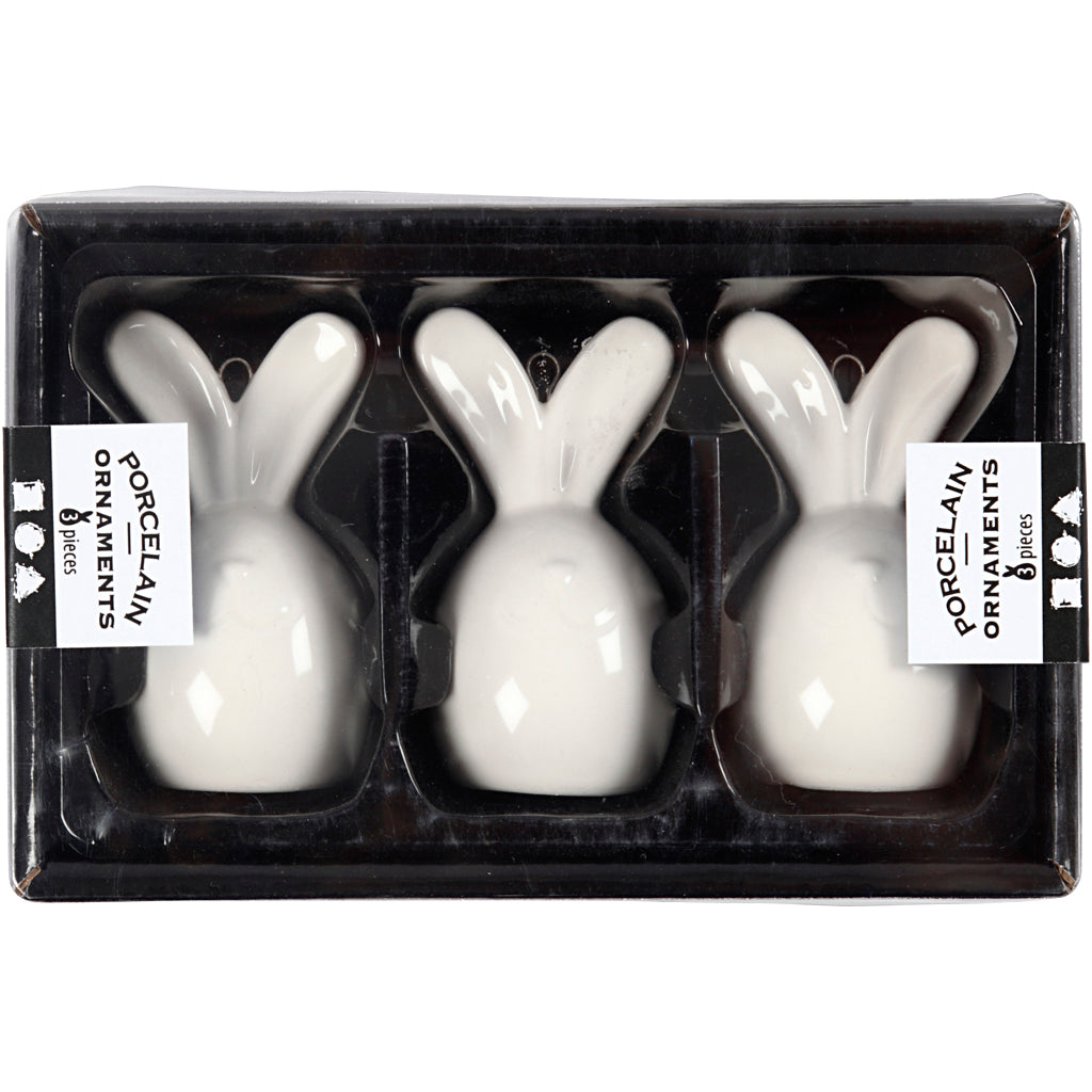 Creativ Company Hase, H: 6,7 cm, T 3,6 cm, weiß, 3 Stück 1 Box