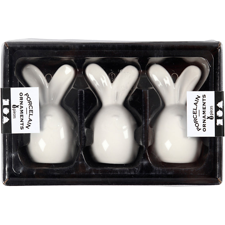 Creativ Company Hase, H: 6,7 cm, T 3,6 cm, weiß, 3 Stück 1 Box