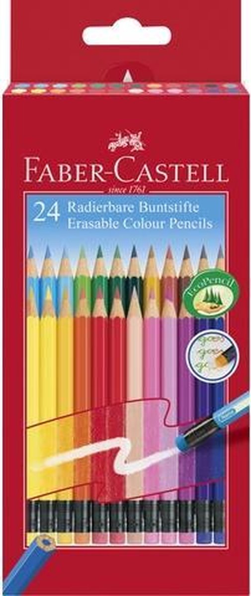 Faber-Castell Buntstifte – Etui 24 Stück – radierbar – mit Radiergummi – fc-116625
