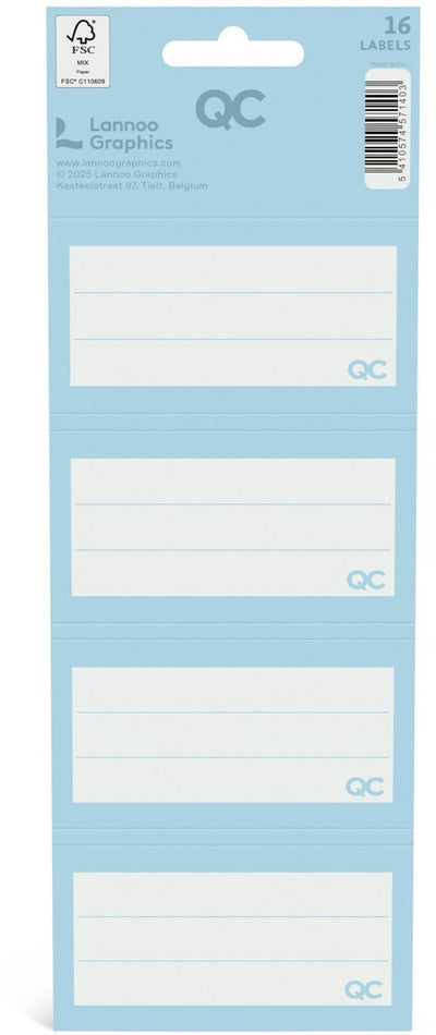 Qc Color selbstklebende Schuletiketten blau – Set mit 16 Stück