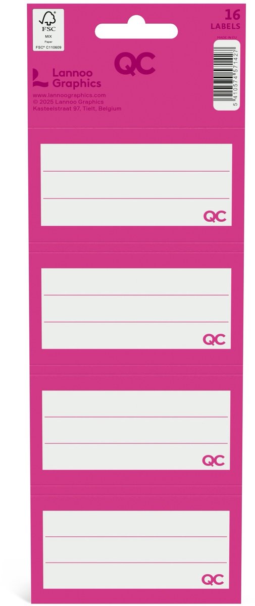 Qc Color selbstklebende Schuletiketten Fuchsia – Set mit 16 Stück