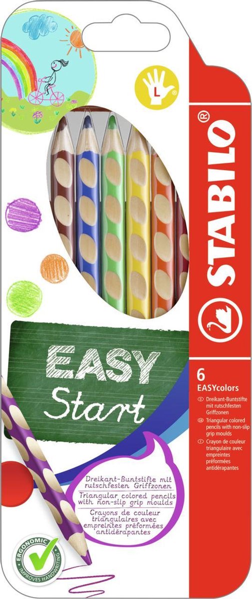 Stabilo easycolors – ergonomischer Buntstift – Linkshänder – extra dicke 4,2 mm-Kerne – Etui mit 6 Farben