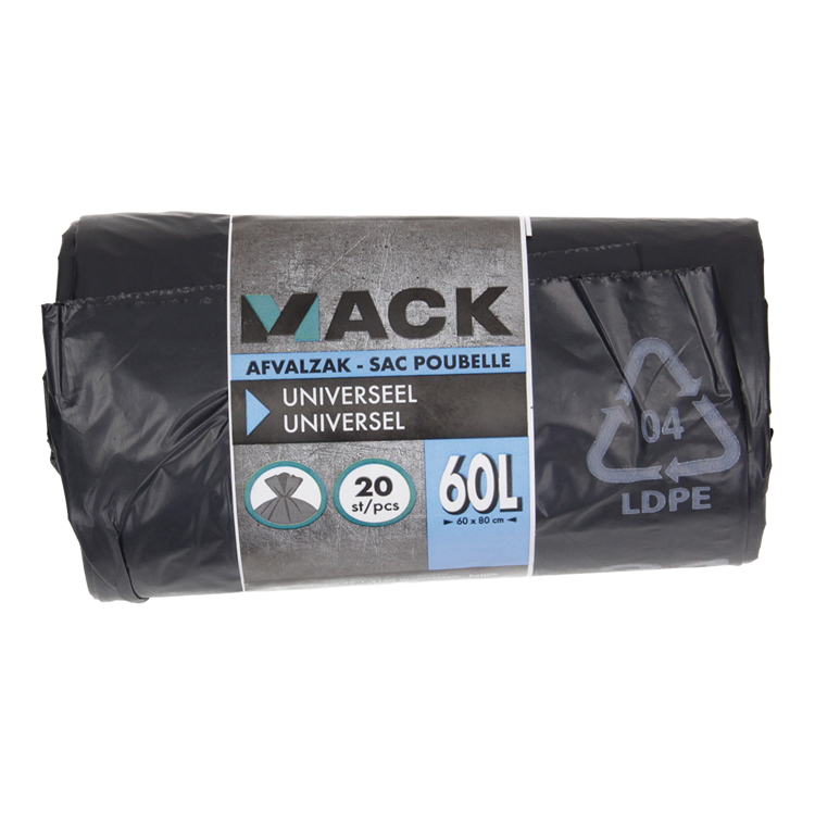 1054872 - Abfallbeutel 60 l, schwarz LDPE 20 Stück pro Rolle | 15 Stück