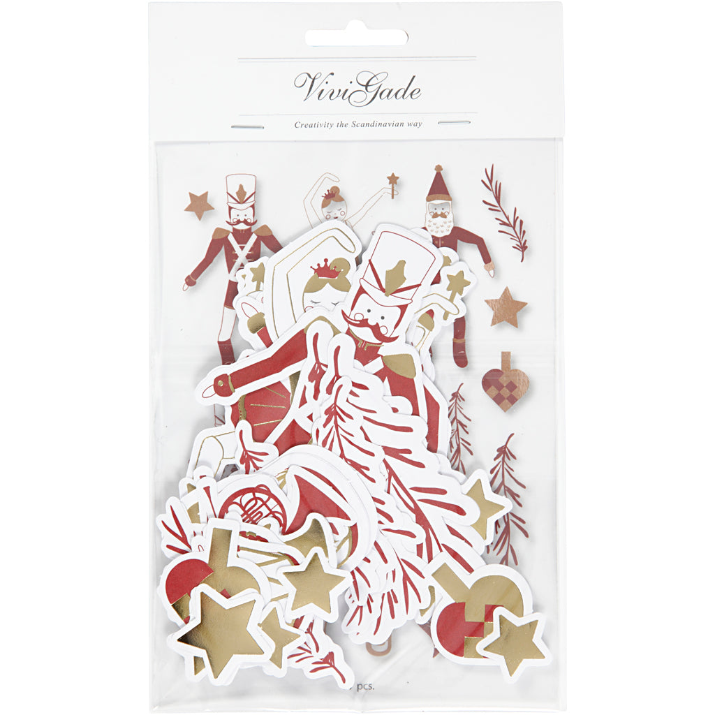 Vivi-Gade-Etiketten, Größe 2,2 x 12,5 cm, Gold, Rot, Weiß, 57 Stück 1 Box