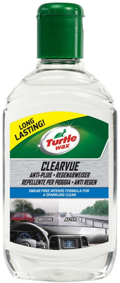 Turtle Wax Clearvue Regenschutzmittel – klare Sicht – weist Regen, Hagel und Schnee ab – Glas bleibt länger sauber – 300 ml
