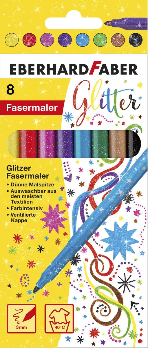 Eberhard Faber Filzstifte – Glitzer – 8 Stück – waschbar – EF-551008