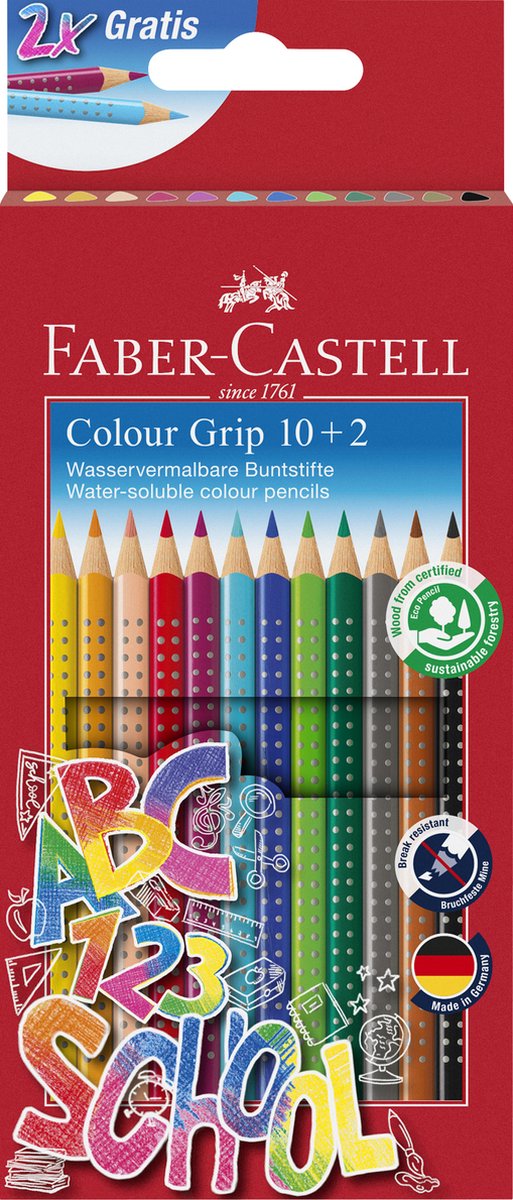 Faber-Castell Buntstifte – mit Griff – Set 10+2 Stück – fc-201585