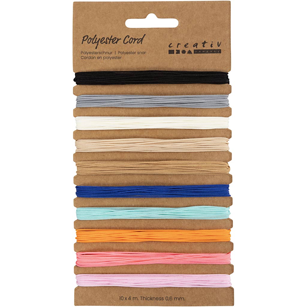 Creativ Company Polyesterschnur, Stärke 0,6 mm, verschiedene Farben, 10x4 m 1 Karton