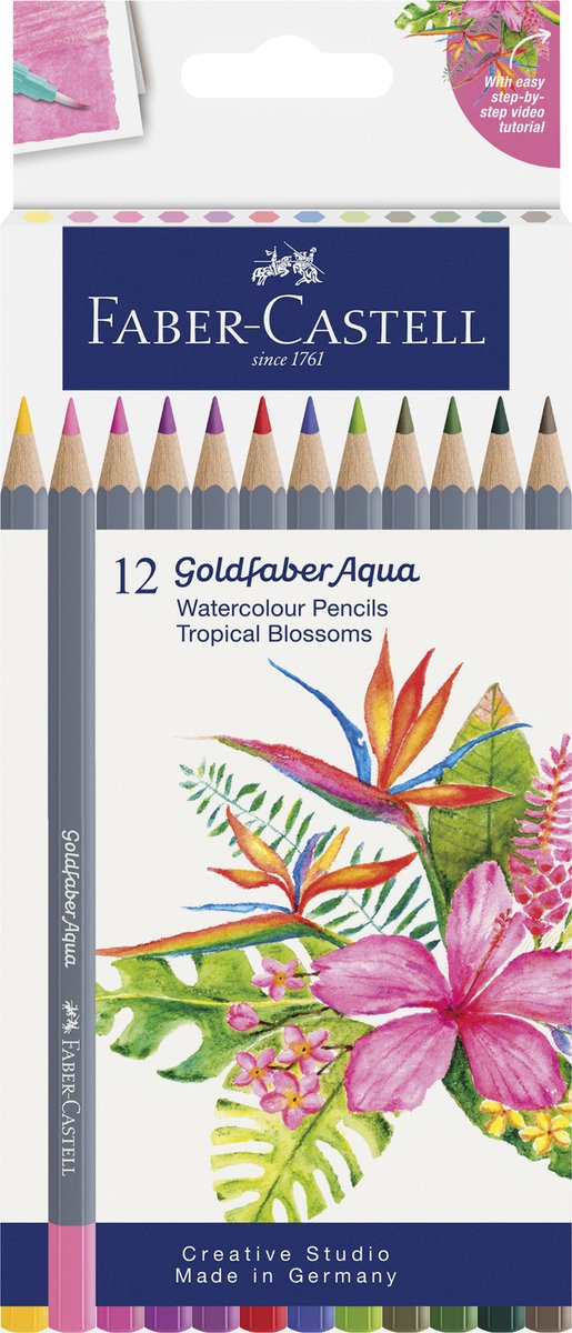 Faber-Castell Aquarellstift – Goldfaber Tropical Blossoms – Kartonetui 12 Stück – FC-114610