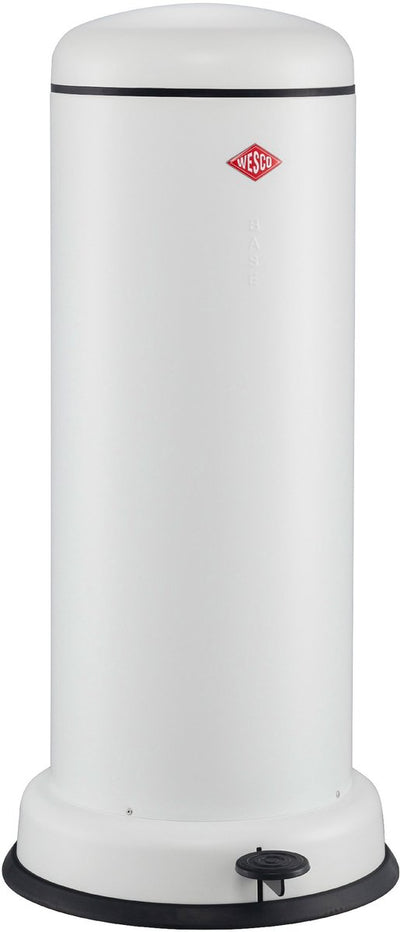 Wesco großer Baseboy-Abfallbehälter mit Soft-Close | 30 Liter | Metall - mattweiß | Treteimer