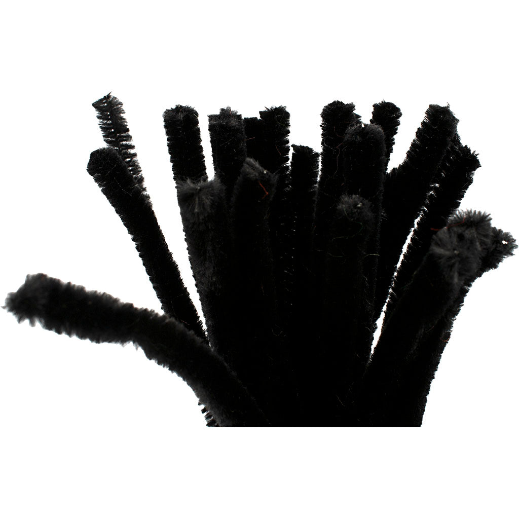 Kreativfirma Chenille, L: 30 cm, Dicke 9 mm, schwarz, 25 Stück 1 Box