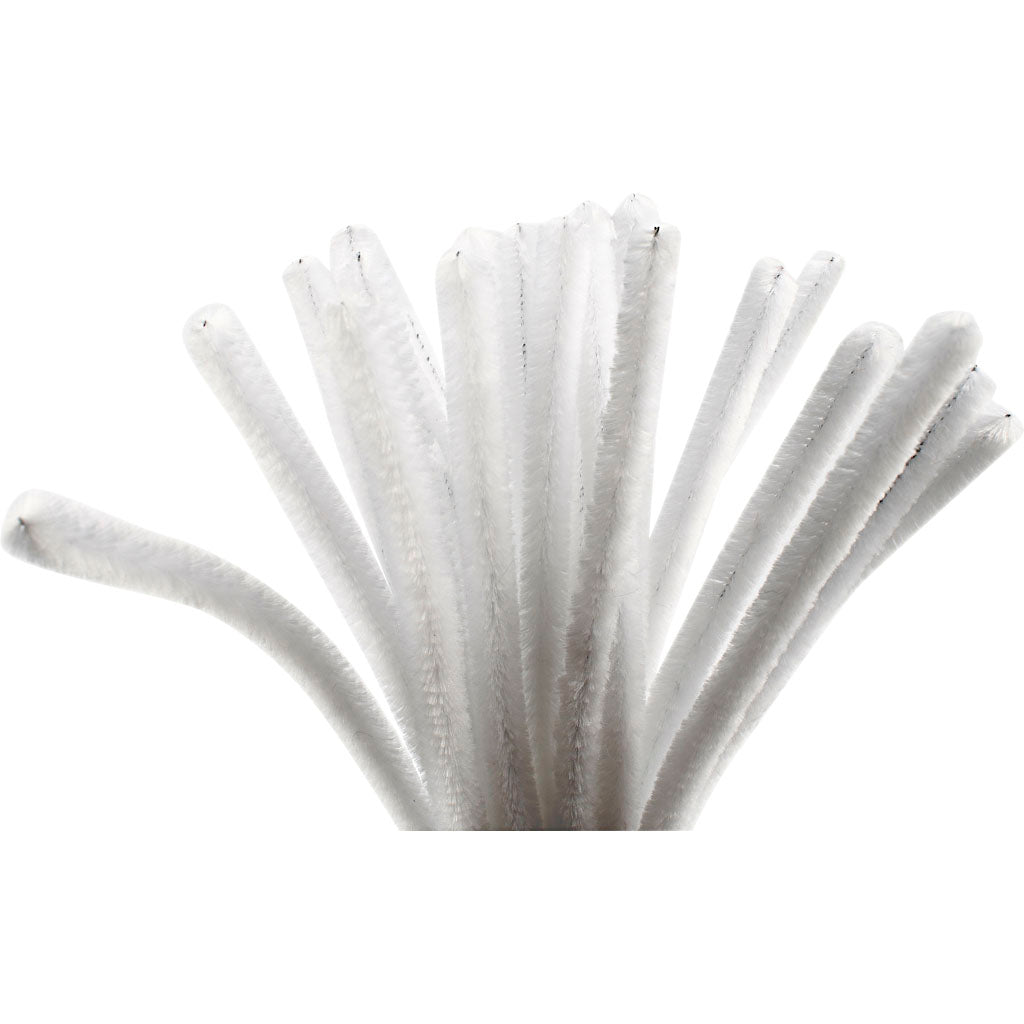 Creativ Company Chenille, L: 30 cm, Stärke 9 mm, weiß, 25 Stück 1 Box