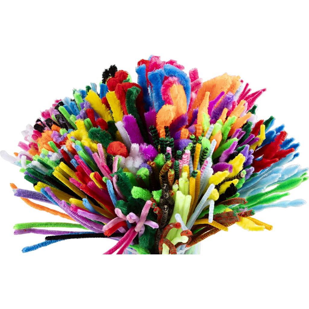 Creativ Company Chenille, L: 30 cm, Stärke 6-15 mm, verschiedene Farben, 500 div. 1 Box
