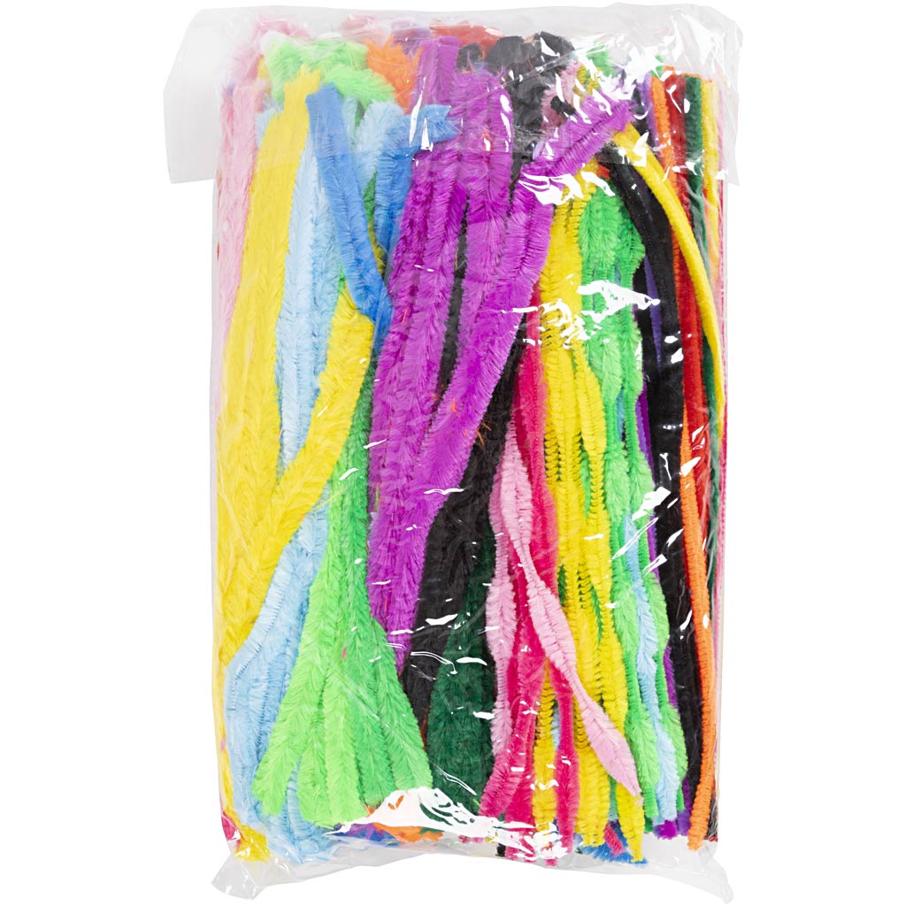 Creativ Company Chenille, L: 30 cm, Stärke 6-15 mm, verschiedene Farben, 500 div. 1 Box