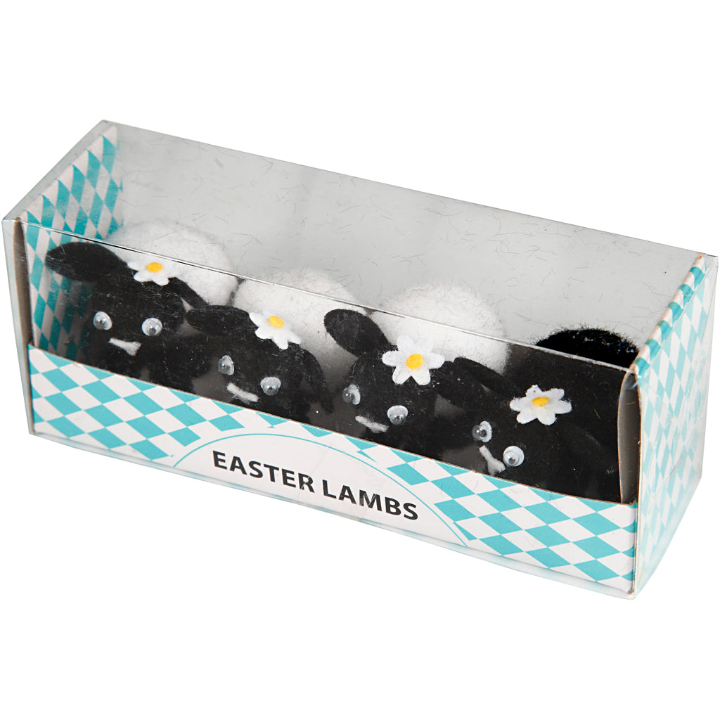 Creativ Company Lämmer, H: 35 mm, schwarz, weiß, 4 Stück 1 Box