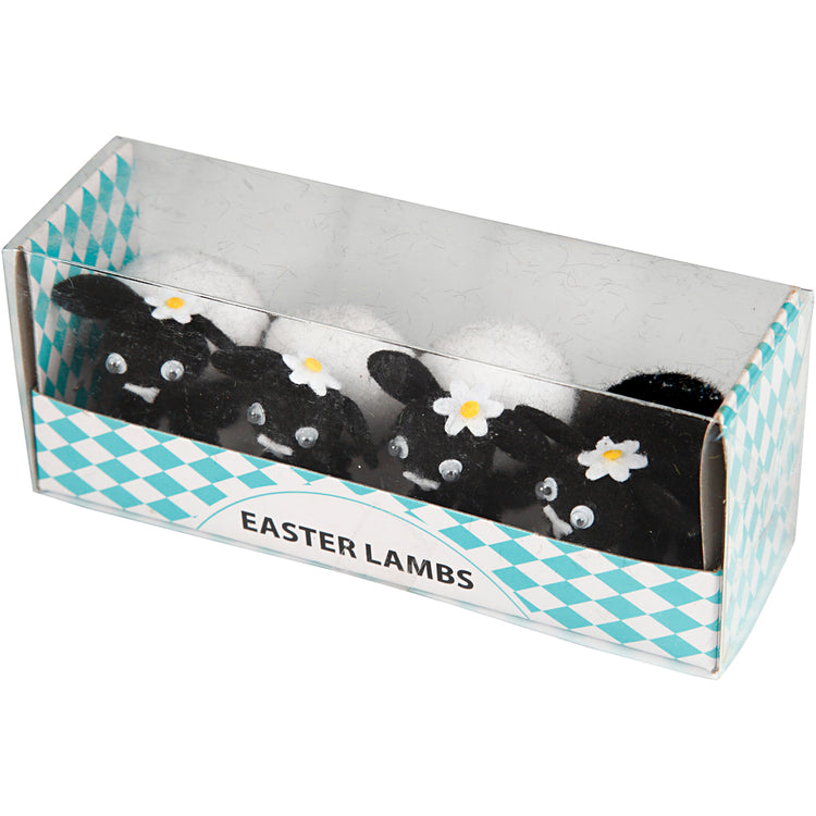 Creativ Company Lämmer, H: 35 mm, schwarz, weiß, 4 Stück 1 Box
