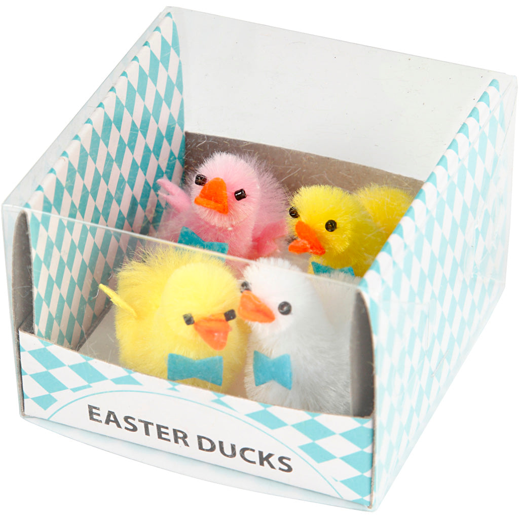 Creativ Company Enten, H: 50 mm, hellrot, weiß, gelb, 4 Stück 1 Box