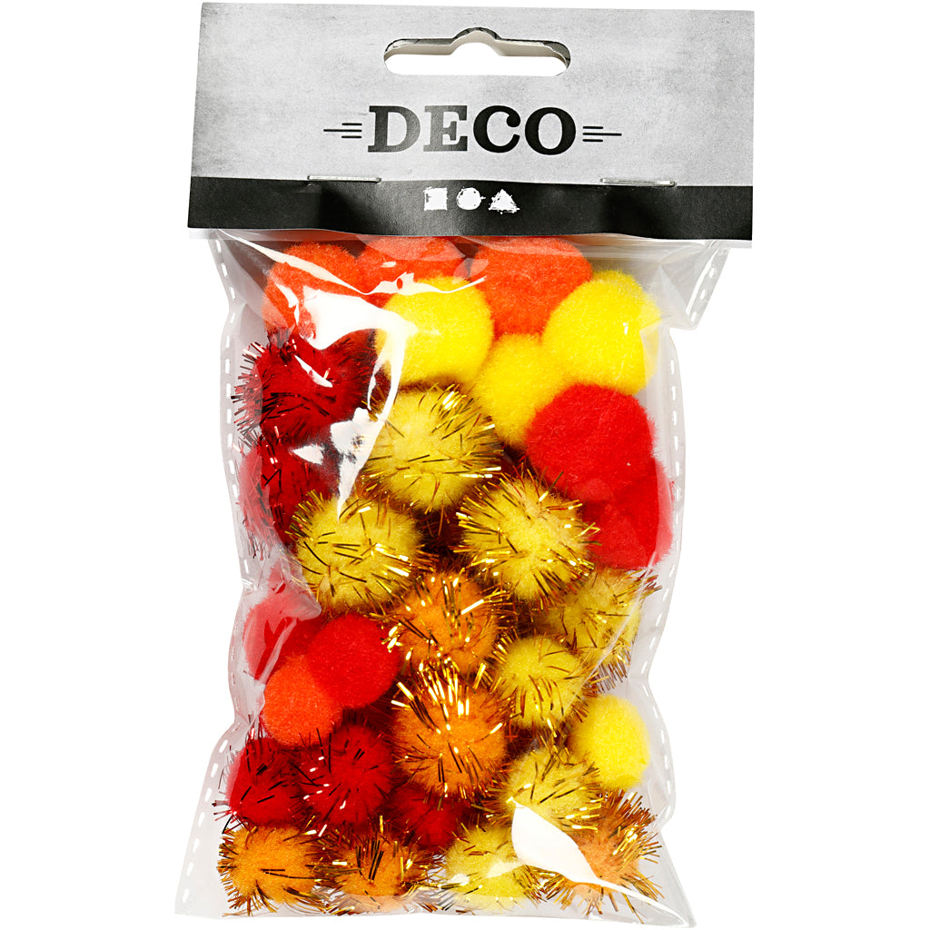 Creativ Company Pompons, D 15+20 mm, orange, rot, gelb, 48 div. 1 Box