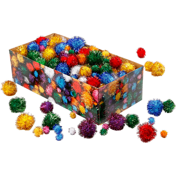 Creativ Company Pompons, D 15-40 mm, Glitzer, ca. 400 Stück, kräftige Farben, 400 gr 1 Karton
