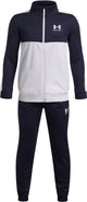 Under Armour UA Rival CB Knit Track Suit – Blauer Jungen-Trainingsanzug – Midnight Navy – Weiß