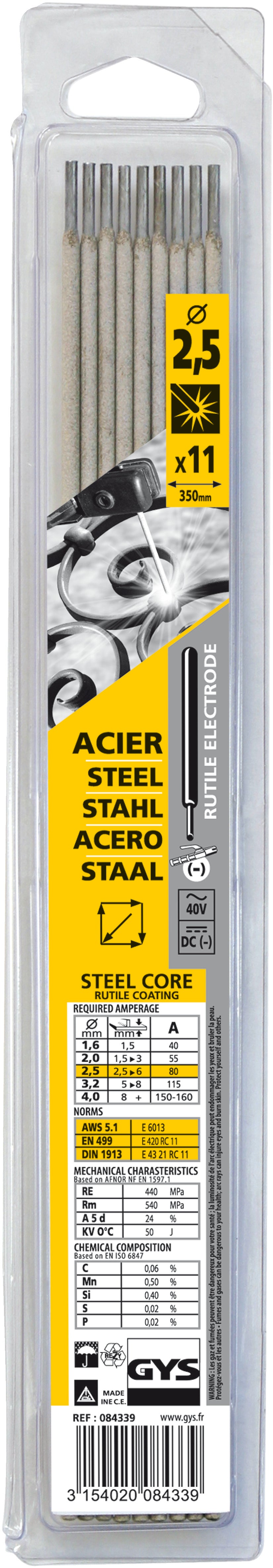 Gys-Schweißelektroden aus Acier-Stahl, Ø2,5 mm (x11) – 5193084339 5193084339