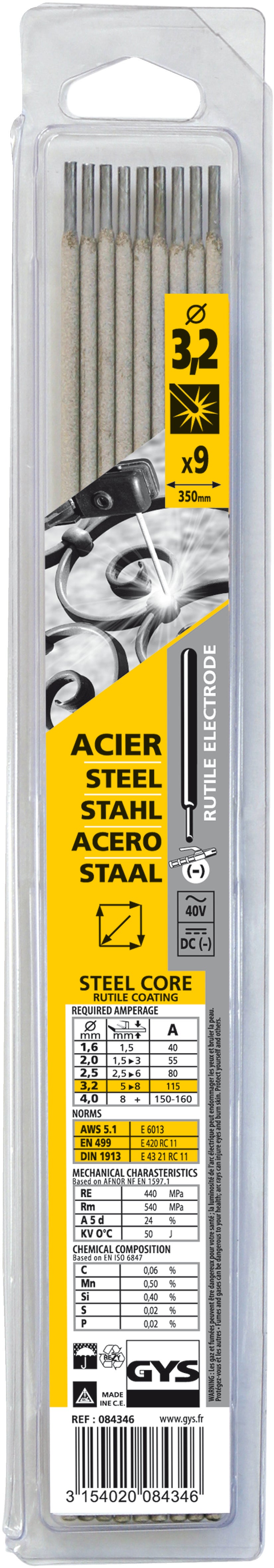 Gys-Elektroden Stahl Ø3,2 mm (x9) - 5193084346 5193084346