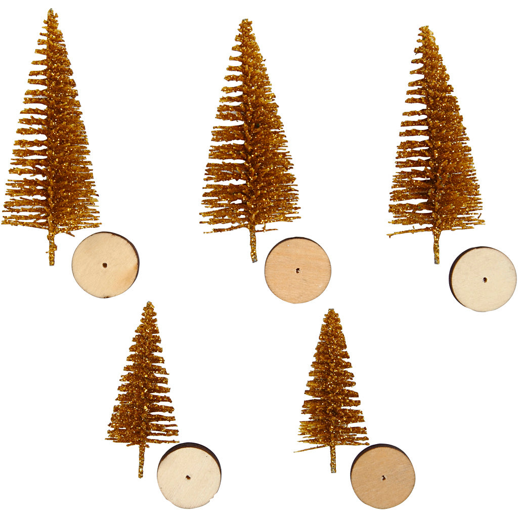 Creativ Company Weihnachtsbäume, H: 40+60 mm, Gold, 5 Stück 1 Karton